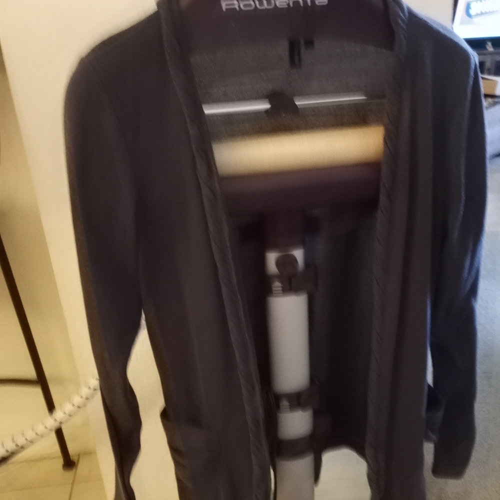 She Said.... Dark Gray Womens Open Sweater with two open pockets and trim